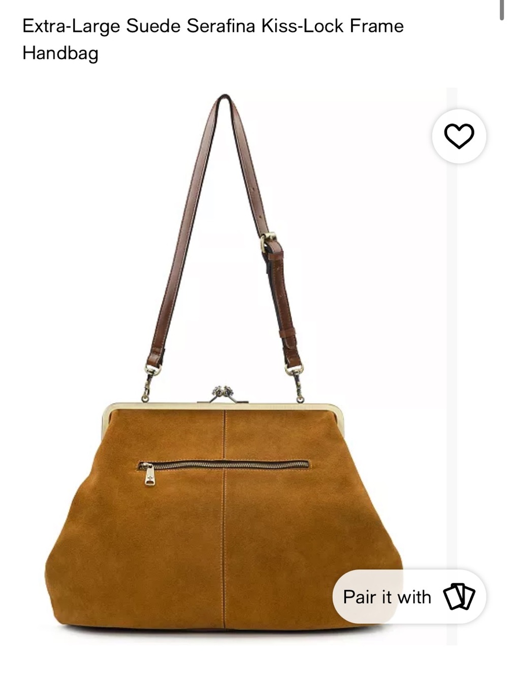 Patricia Nash Cognac Suede Frame Satchel with Brown Leather Strap - Picture 6 of 10